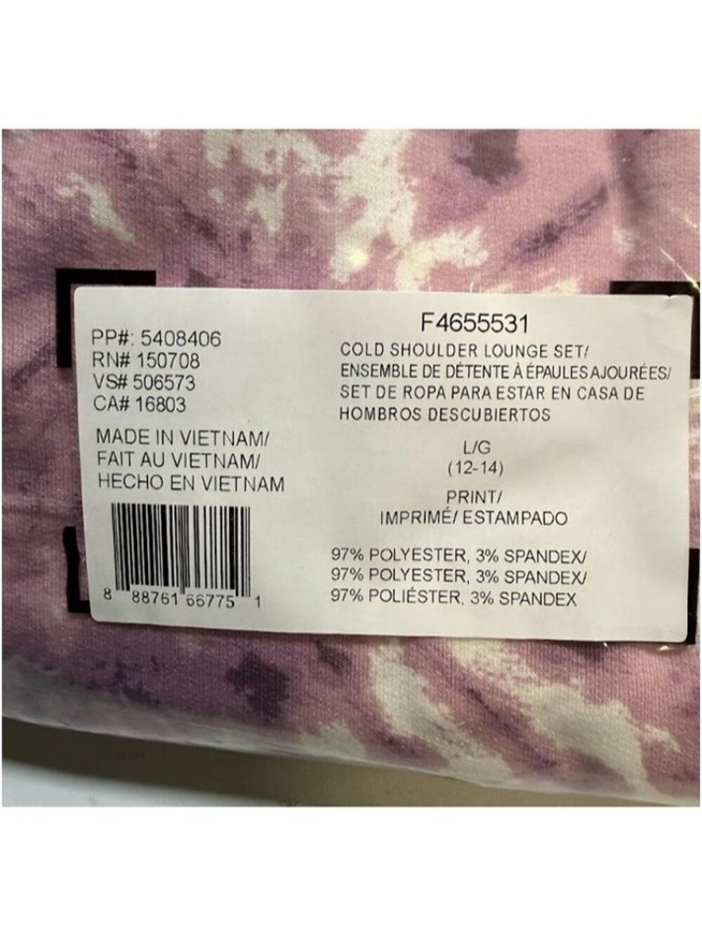 Studio 1886 Cold Shoulder Tie-Dye Pink & White Lounge Set Size Large - Picture 4 of 9